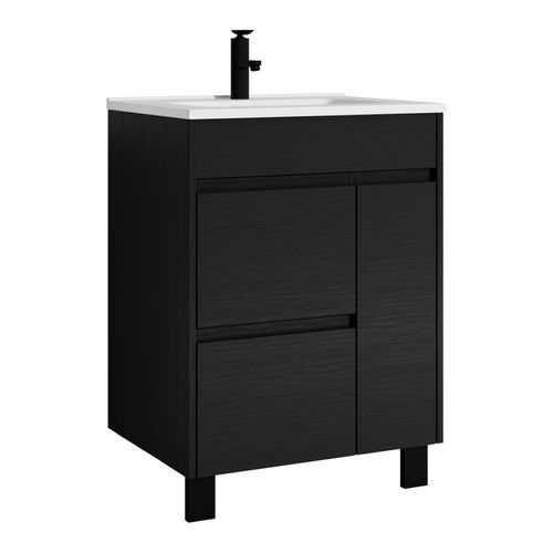 Meuble De Salle De Bain Salzburg 60cm Lavabo Bois Noir – Armoire De Rangement Meuble Lavabo