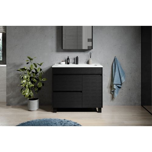 Meuble De Salle De Bain Salzburg 80cm Lavabo Bois Noir – Armoire De Rangement Meuble Lavabo