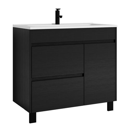 Meuble De Salle De Bain Salzburg 80cm Lavabo Bois Noir – Armoire De Rangement Meuble Lavabo