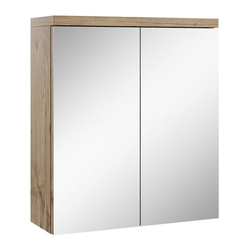 Meuble à Miroir Toledo 60 X 60 Cm Chêne Châtaignier Miroir Armoire Miroir Salle De Bains Verre