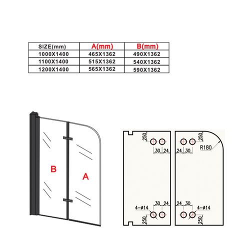 Paroi Baignoire Austin 110 X 140 Cm Noir Verre Tinte