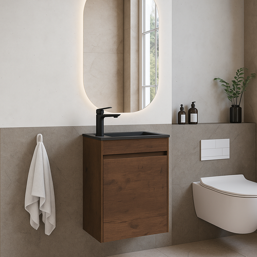 Meuble Lave-Mains Sinta 40 X 22 Cm - Marron Noyer Lavabo Noir