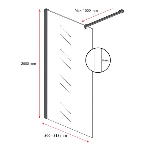 Paroi De Douche Florida - 50 X 200 Cm - Verre Mat - Chrome