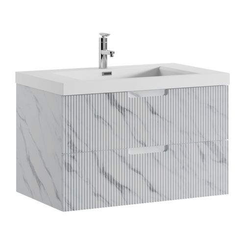 Meuble Vasque De Salle De Bain Thermis 80 Cm Lavabo Marbre Blanc