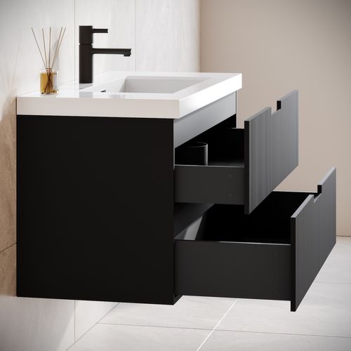 Meuble Vasque De Salle De Bain Thermis 80 Cm Lavabo Noir Mat