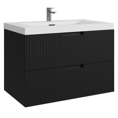Meuble Vasque De Salle De Bain Thermis 80 Cm Lavabo Noir Mat