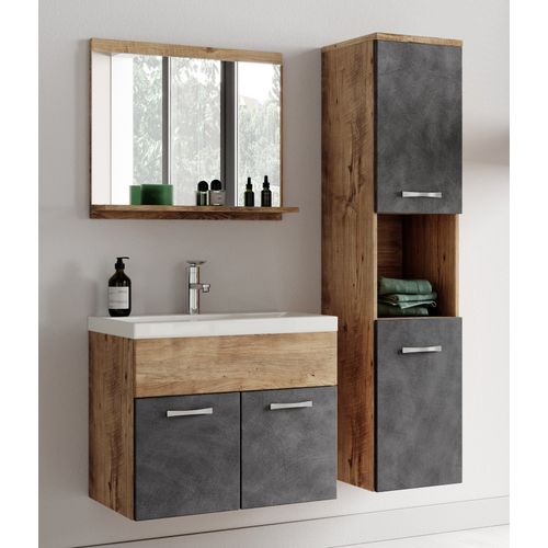 Meuble De Salle De Bain De Montreal 02 60 Cm Lavabo Chene Chataignier, Gris   Armoire De Rangement