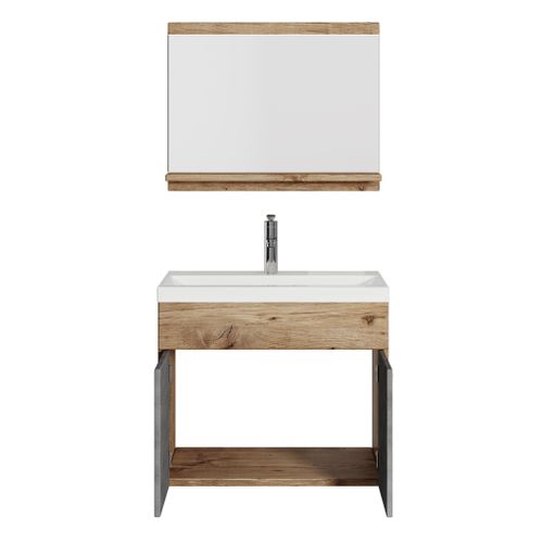 Meuble De Salle De Bain De Montreal 02 60 Cm Lavabo Chene Chataignier, Gris   Armoire De Rangement