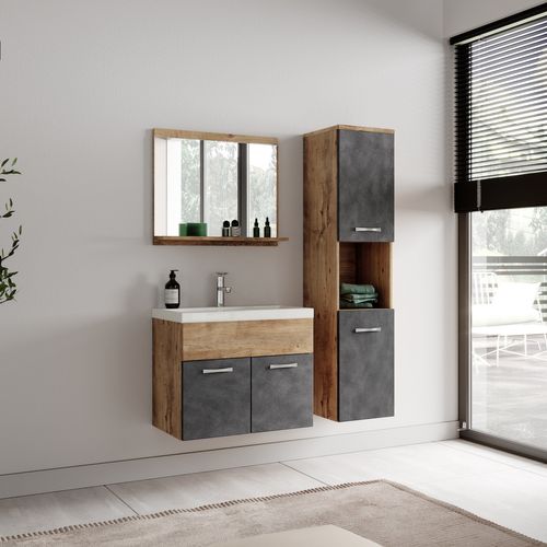 Colonne Montreal Hauteur 131 Cm Chêne Châtaignier, Gris