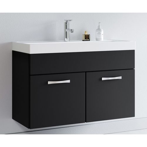Meuble De Salle De Bain Paso 01 80 X 40 Cm Lavabo Noir Mat  – Armoire De Rangement