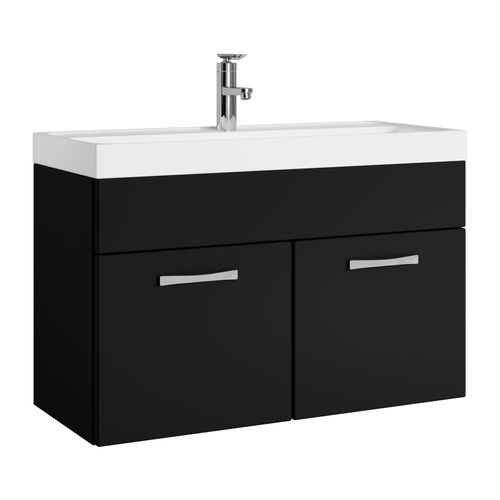 Meuble De Salle De Bain Paso 01 80 X 40 Cm Lavabo Noir Mat  – Armoire De Rangement