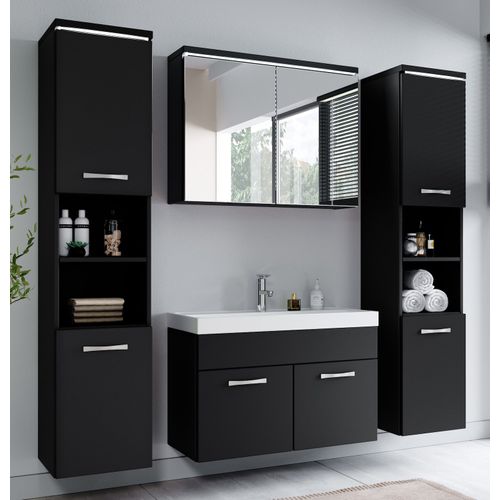 Armoire De Rangement Paso Hauteur 160 Cm Noir Mat   Meuble De Rangement Haut Placard Armoire Colonne