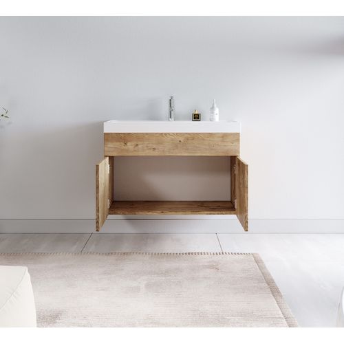 Meuble De Salle De Bain Paso 01 80 X 40 Cm Lavabo Chêne Châtaignier – Armoire De Rangement