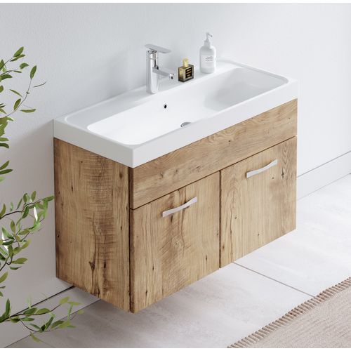 Meuble De Salle De Bain Paso 01 80 X 40 Cm Lavabo Chêne Châtaignier – Armoire De Rangement