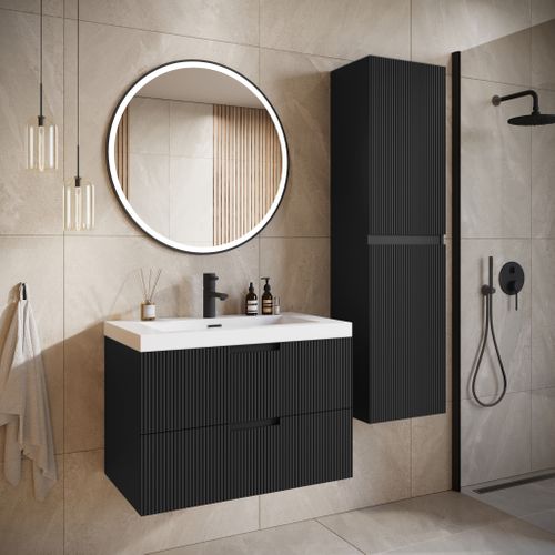 Meuble Vasque De Salle De Bain Thermis 60 Cm Lavabo Noir Mat