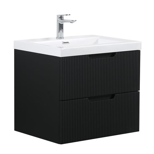Meuble Vasque De Salle De Bain Thermis 60 Cm Lavabo Noir Mat