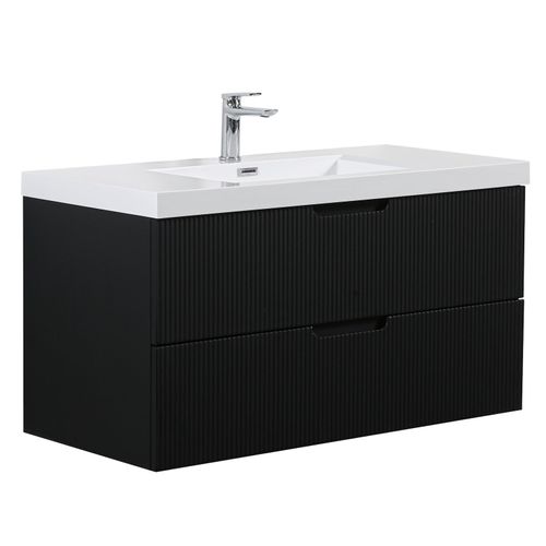 Meuble Vasque De Salle De Bain Thermis 100 Cm Lavabo Noir Mat