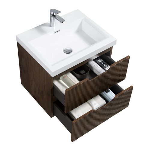 Meuble Vasque De Salle De Bain Thermis 60 Cm Lavabo Marron Noyer