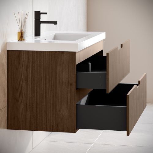 Meuble Vasque De Salle De Bain Thermis 60 Cm Lavabo Marron Noyer