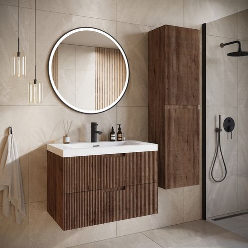 Meuble Vasque De Salle De Bain Thermis 60 Cm Lavabo Marron Noyer