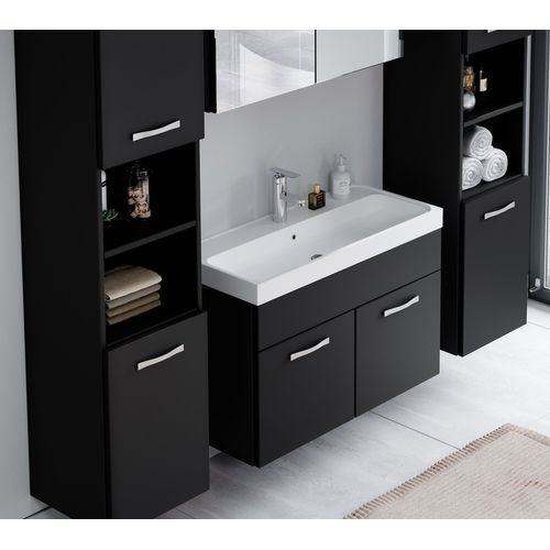 Meuble De Salle De Bain Paso XL 80 X 40 Cm Noir Mat – Armoire De Rangement Meuble Lavabo Evier