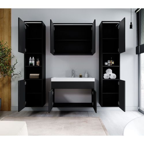 Meuble De Salle De Bain Paso XL 80 X 40 Cm Noir Mat – Armoire De Rangement Meuble Lavabo Evier