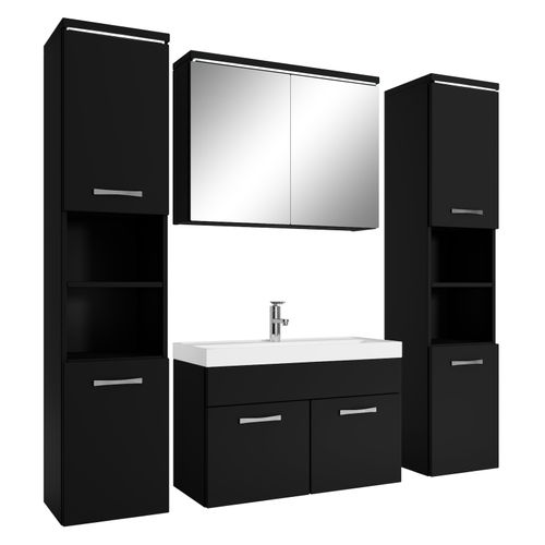 Meuble De Salle De Bain Paso XL 80 X 40 Cm Noir Mat – Armoire De Rangement Meuble Lavabo Evier
