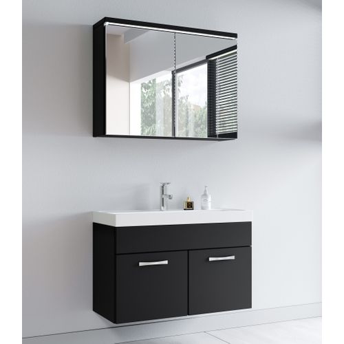 Meuble Vasque Paso 80 X 40 Cm Avec Lavabo Et Miroir - Noir Mat