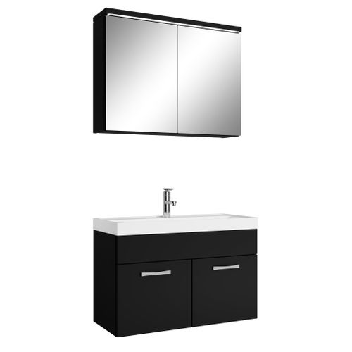 Meuble Vasque Paso 80 X 40 Cm Avec Lavabo Et Miroir - Noir Mat