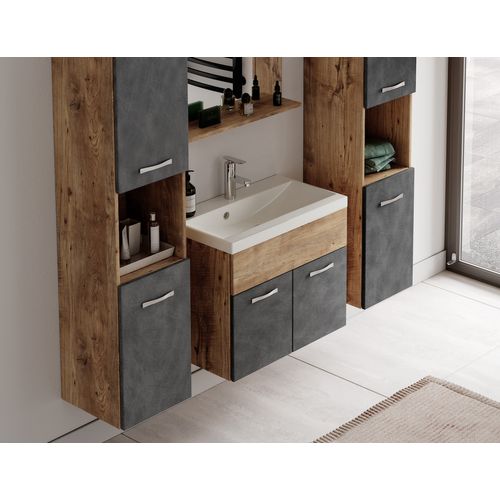 Meuble De Salle De Bain Montreal XL 60 Cm Lavabo Chene Chataignier, Gris   Armoire De Rangement
