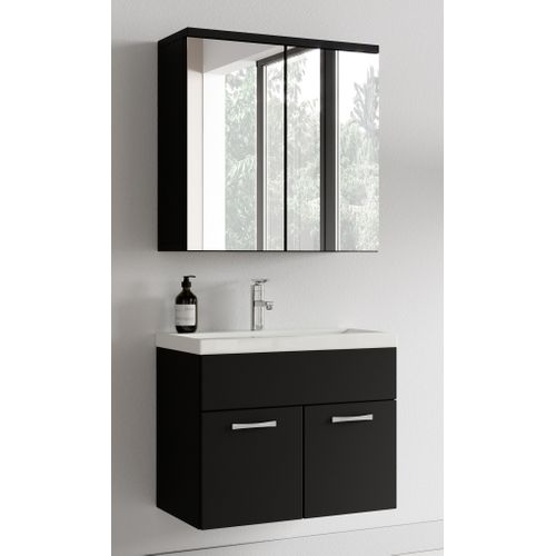 Meuble Vasque Montreal 60cm Avec Lavabo Et Miroir - Noir Mat