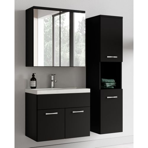 Meuble Vasque Montreal 60cm Avec Lavabo Et Miroir - Noir Mat