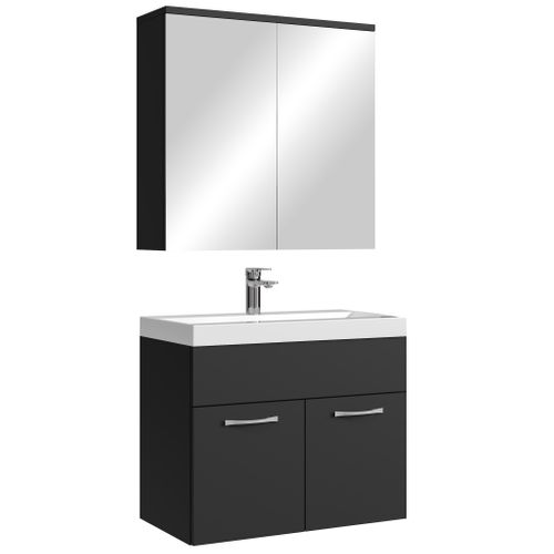 Meuble Vasque Montreal 60cm Avec Lavabo Et Miroir - Noir Mat