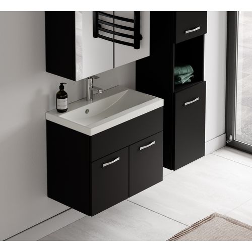 Meuble Vasque Montreal 60cm Avec Lavabo Et Miroir - Noir Mat