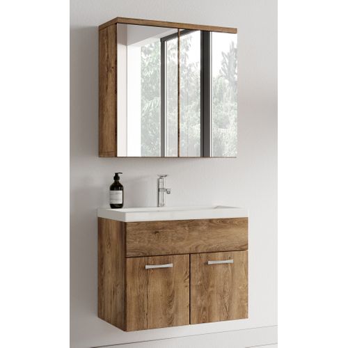 Meuble De Salle De Bain Montreal 01 60 Cm – Chêne Marron – Meuble Avec Miroir Armoire
