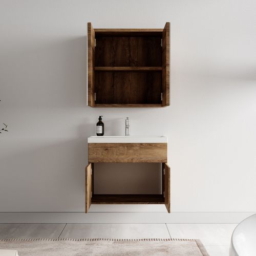 Meuble De Salle De Bain Montreal 01 60 Cm – Chêne Marron – Meuble Avec Miroir Armoire