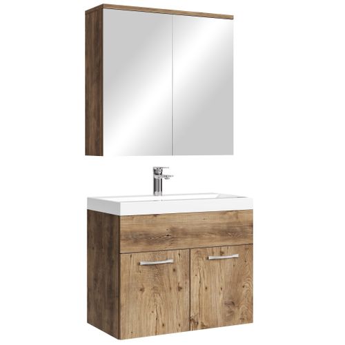 Meuble De Salle De Bain Montreal 01 60 Cm – Chêne Marron – Meuble Avec Miroir Armoire