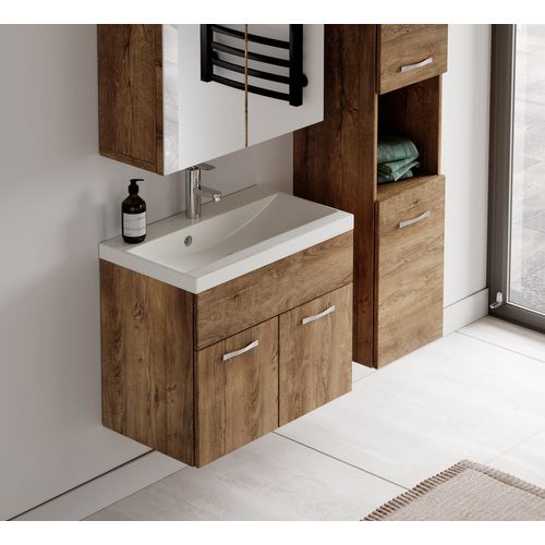 Meuble De Salle De Bain Montreal 01 60 Cm – Chêne Marron – Meuble Avec Miroir Armoire