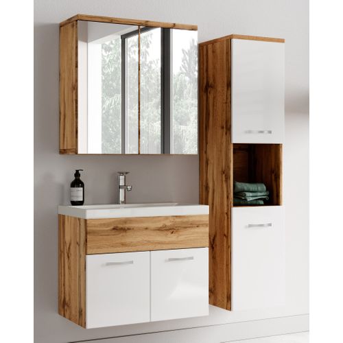 Meuble Vasque Montreal 60cm Avec Lavabo Et Miroir - Chêne Et Blanc