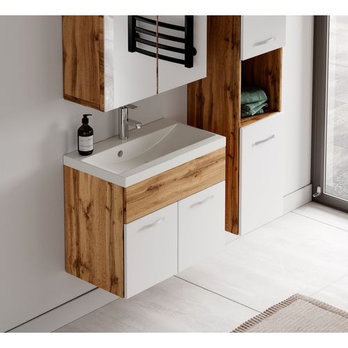 Meuble Vasque Montreal 60cm Avec Lavabo Et Miroir - Chêne Et Blanc