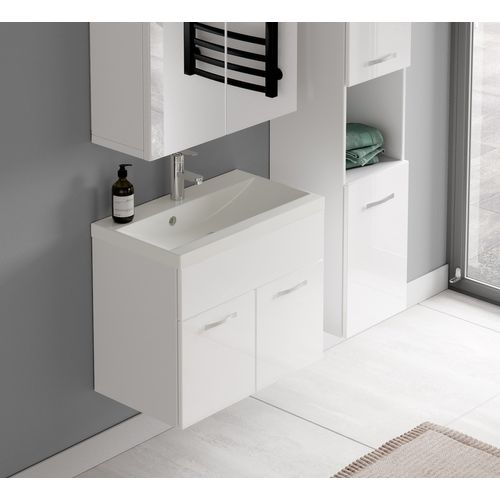 Meuble De Salle De Bain Montreal 60 Cm Avec Miroir Armoire Blanc Brillant Armoire De Rangement