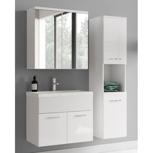 Meuble De Salle De Bain Montreal 60 Cm Avec Miroir Armoire Blanc Brillant Armoire De Rangement