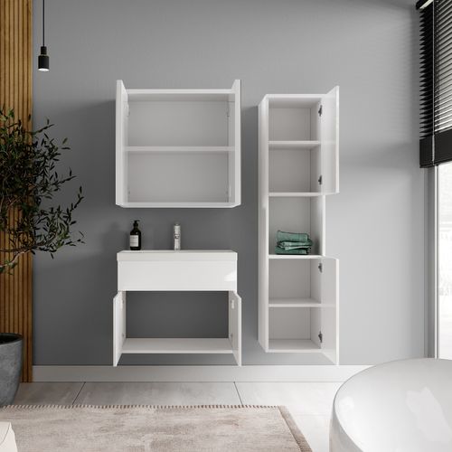 Meuble De Salle De Bain Montreal 60 Cm Avec Miroir Armoire Blanc Brillant Armoire De Rangement