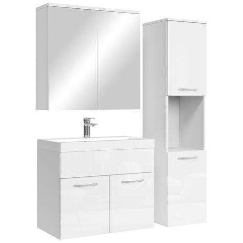 Meuble De Salle De Bain Montreal 60 Cm Avec Miroir Armoire Blanc Brillant Armoire De Rangement