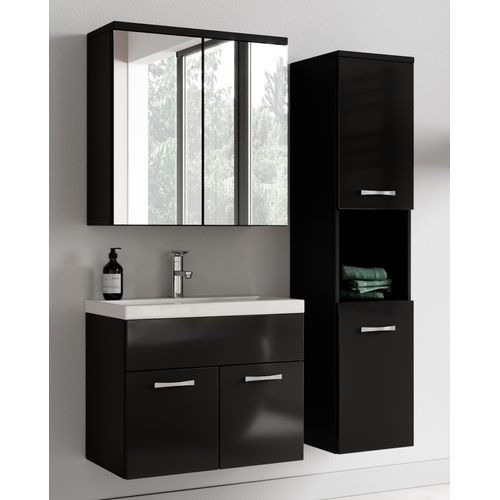 Meuble De Salle De Bain Montreal 60 Cm Avec Miroir Armoire Noir Brillant   Armoire De Rangement