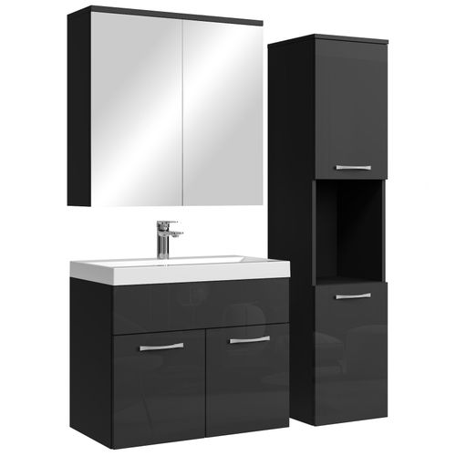 Meuble De Salle De Bain Montreal 60 Cm Avec Miroir Armoire Noir Brillant   Armoire De Rangement