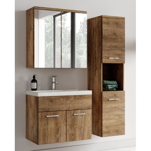 Meuble De Salle De Bain Montreal 60 Cm Avec Miroir Armoire Chene Marron   Armoire De Rangement