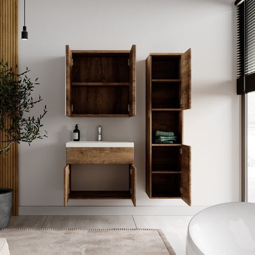 Meuble De Salle De Bain Montreal 60 Cm Avec Miroir Armoire Chene Marron   Armoire De Rangement