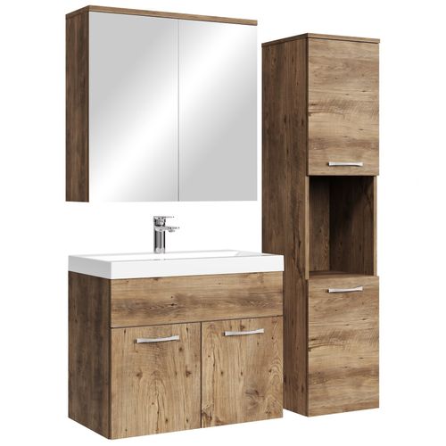 Meuble De Salle De Bain Montreal 60 Cm Avec Miroir Armoire Chene Marron   Armoire De Rangement