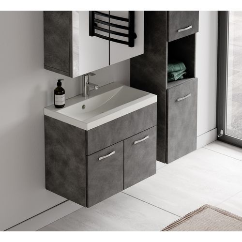 Meuble De Salle De Bain Montreal 60 Cm Avec Miroir Armoire Gris   Armoire De Rangement Meuble